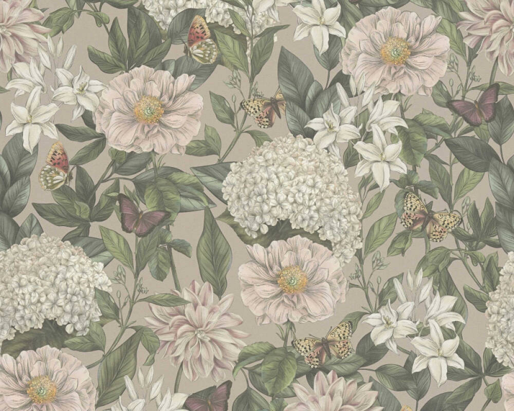 Vliesové tapety zelené listy a bieloružové kvety na ružovom pozadí, 39426-2 Drawn into Nature